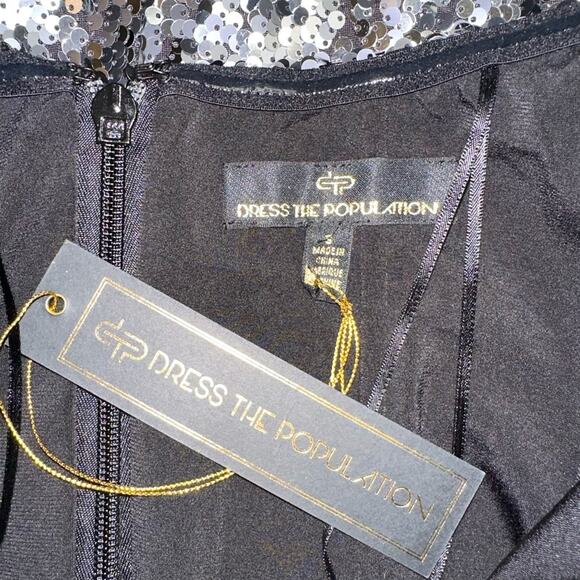 NWT Dress The Population Jen Sequin Off The Shoulder Side Slit Midi Dress SMALL - Picture 5 of 9